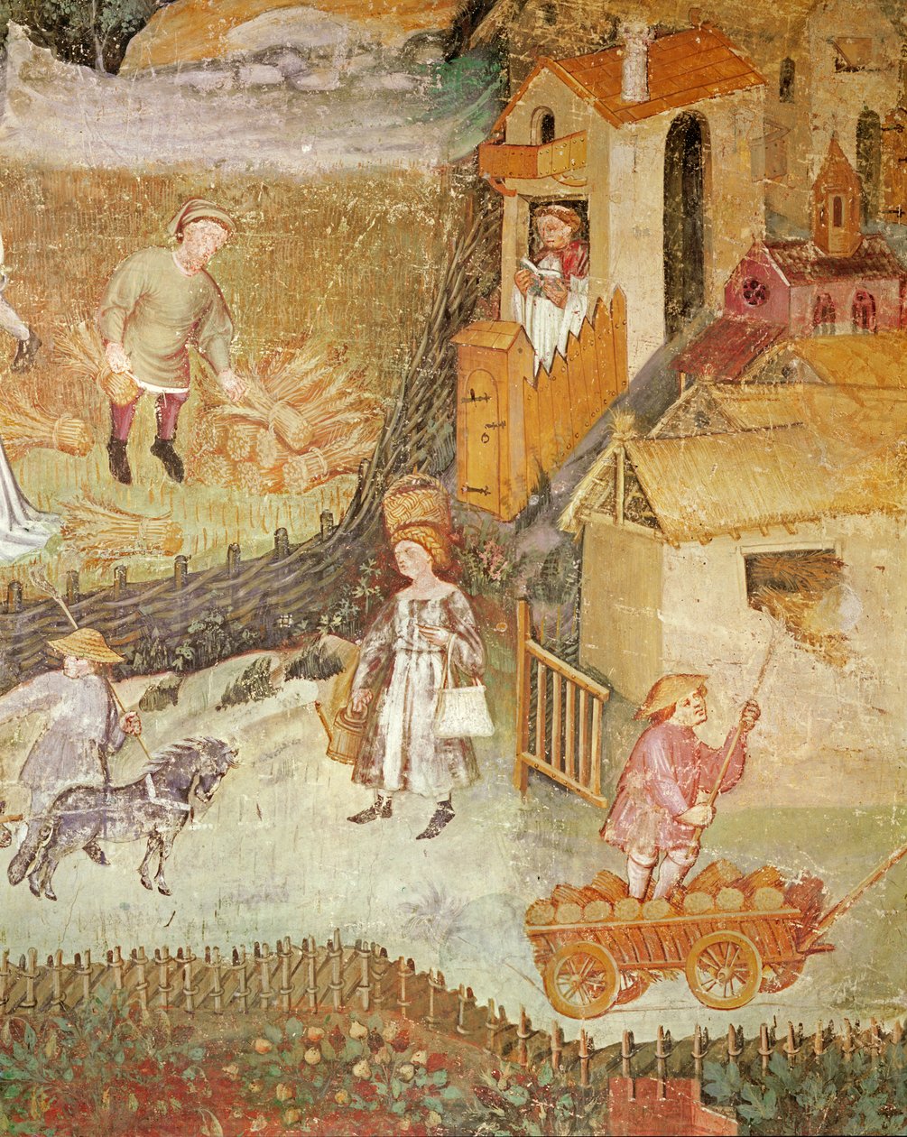 August måned, detalj av en gård, ca. 1400 av Bohemian School