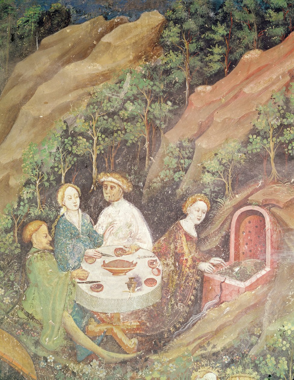 Mai måned, detalj av en piknikgrill, ca. 1400 (detalj av 75565) av Bohemian School