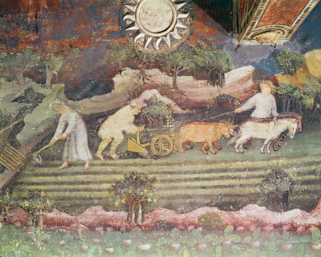 September måned, detalj om pløying, ca. 1400 av Bohemian School