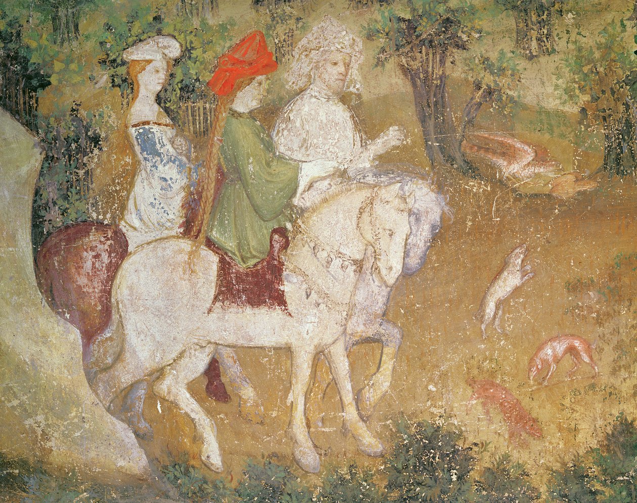 September måned, detalj om avreise for jakten, ca. 1400 av Bohemian School