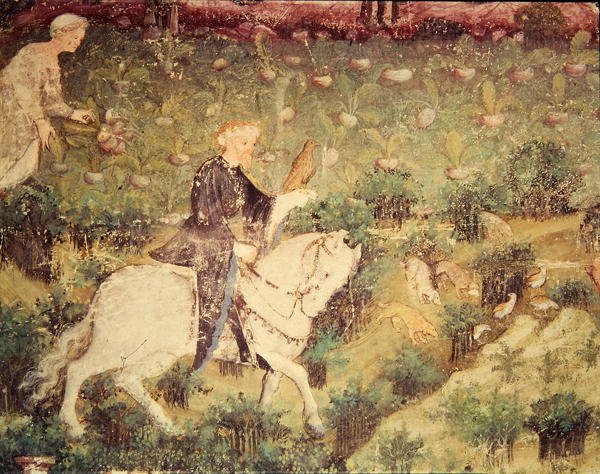 September måned, detalj av en rytter med en falk, ca. 1400 (fresco) av Bohemian School