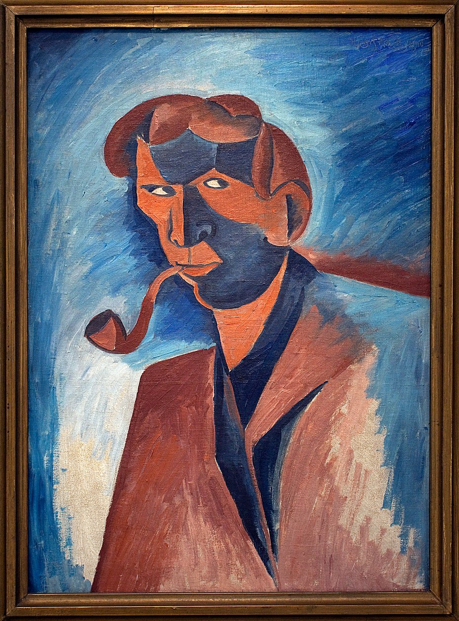 Røyking (selvportrett). Maleri av Bohumil Kubista (1884-1918), Olje på lerret 1910. Tsjekkisk kunst 20. århundre. Veletrzni-palasset (Messepalasset), Praha (Tsjekkia). av Bohumil Kubišta