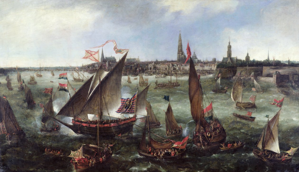 Utsikt over havnen i Antwerpen under feiringen av inntoget av Breda, 1628 av Bonaventura Peeters