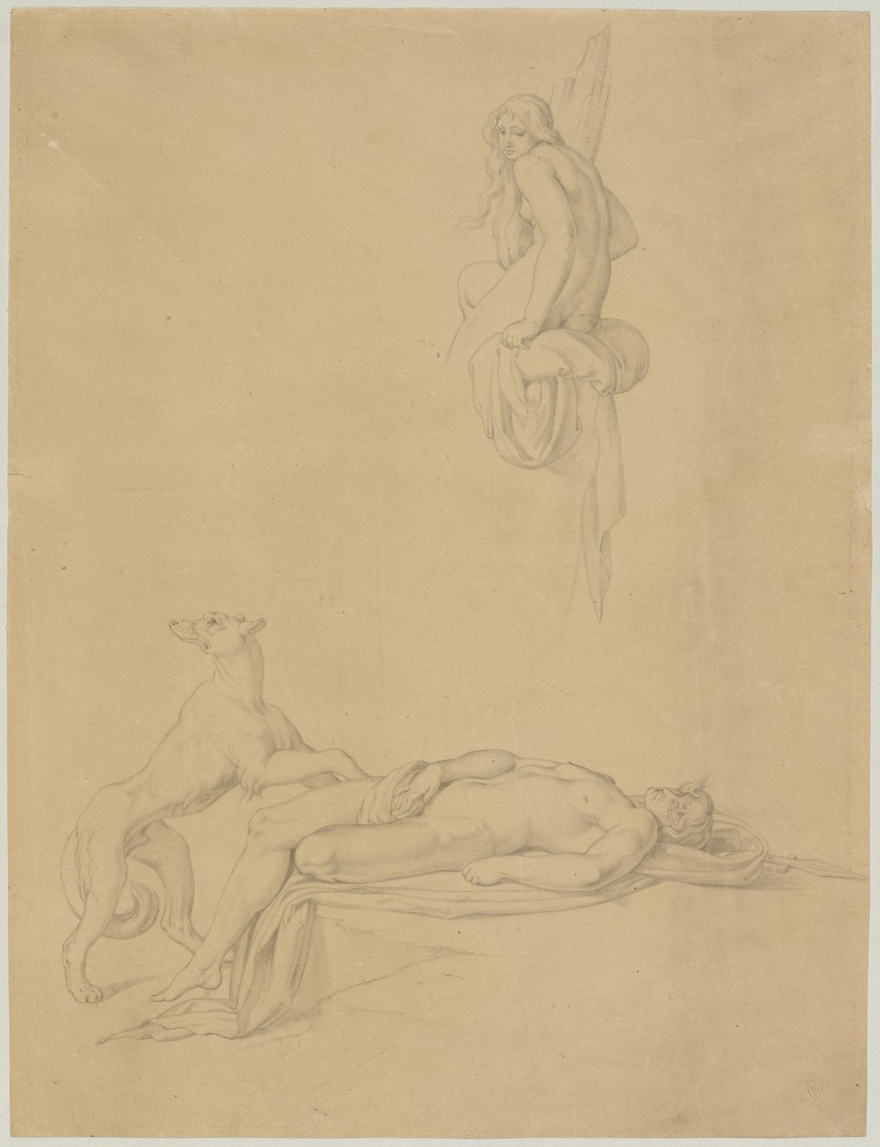 Aktstudier i Ovids "Narcissus and Echo" av Bonaventura Genelli
