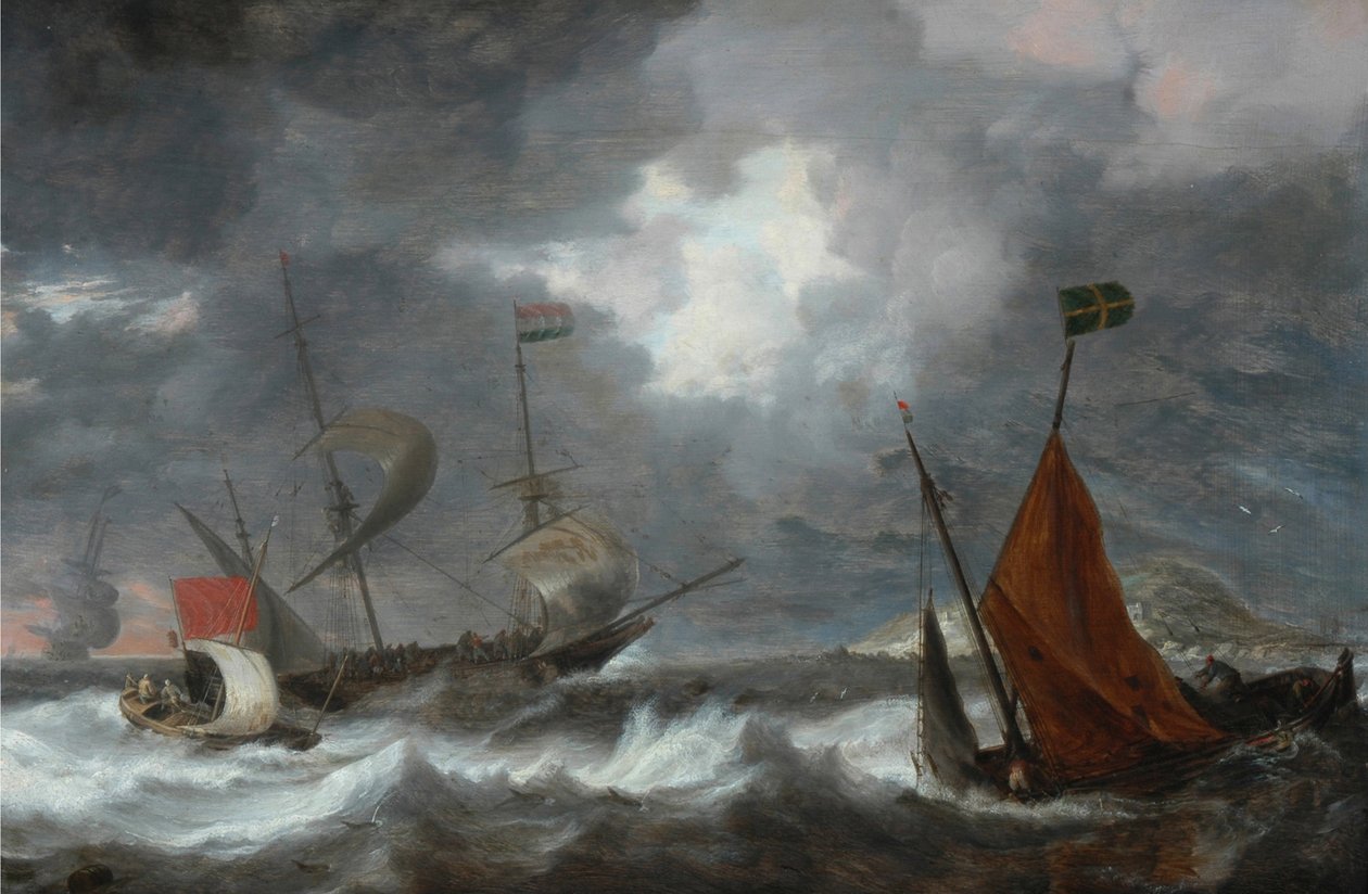 Sjøstorm med seilskuter, ca. 1645 av Bonaventura Peeters the Elder