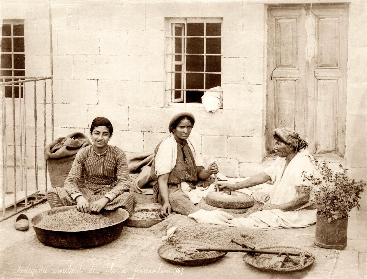Maling av hvete i Jerusalem, ca. 1867-98 av Bonfils Studio