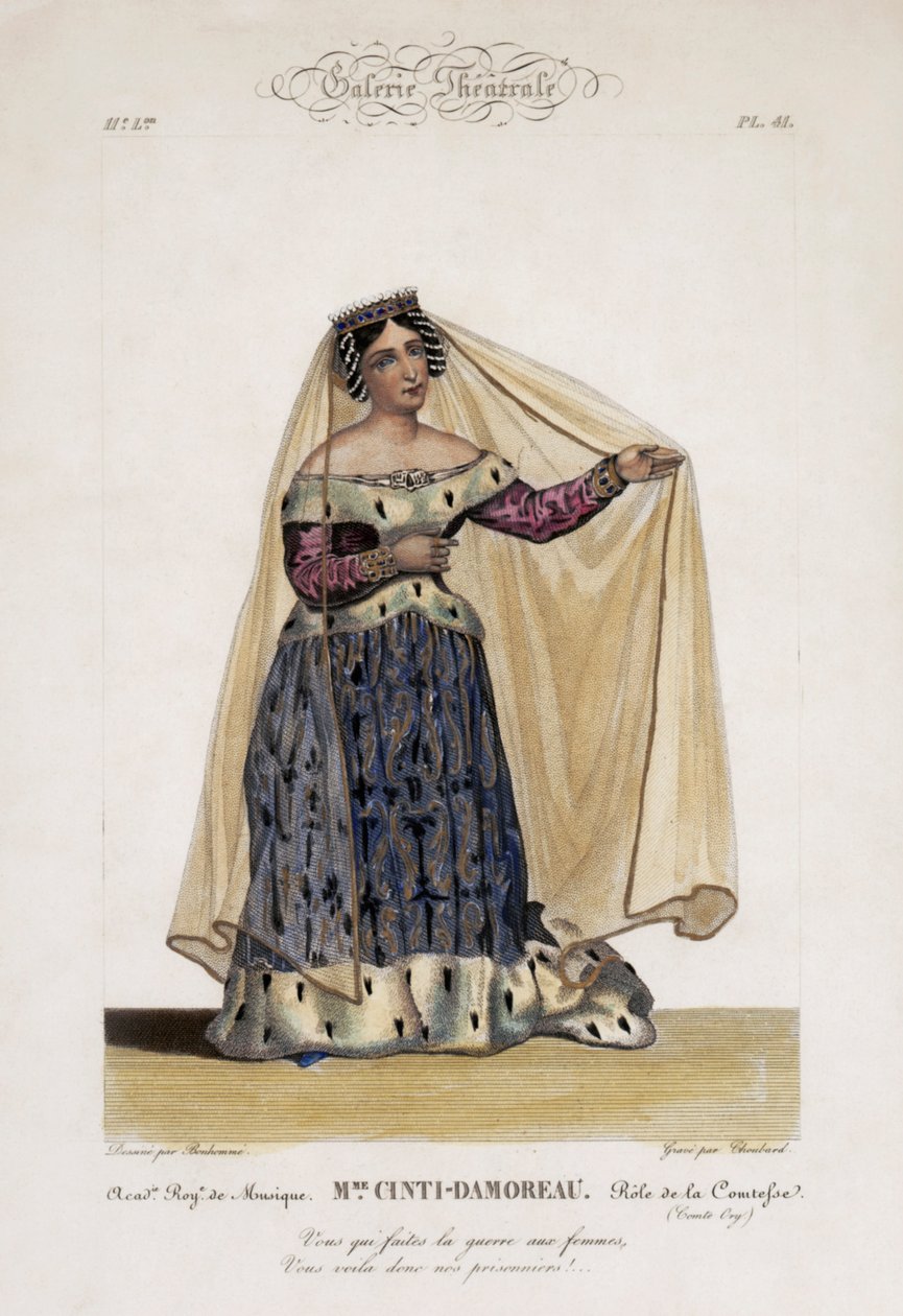 Laure Cinti-Damoreau, fransk sopran, som la Comtesse i Gioacchino Rossinis opera Comte Ory ved Académie Royale de Musique av Bonhommé Bonhommé