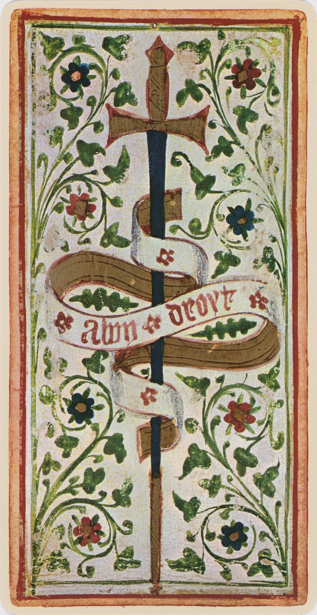 The Ace of Swords, faksimile av et tarotkort fra 