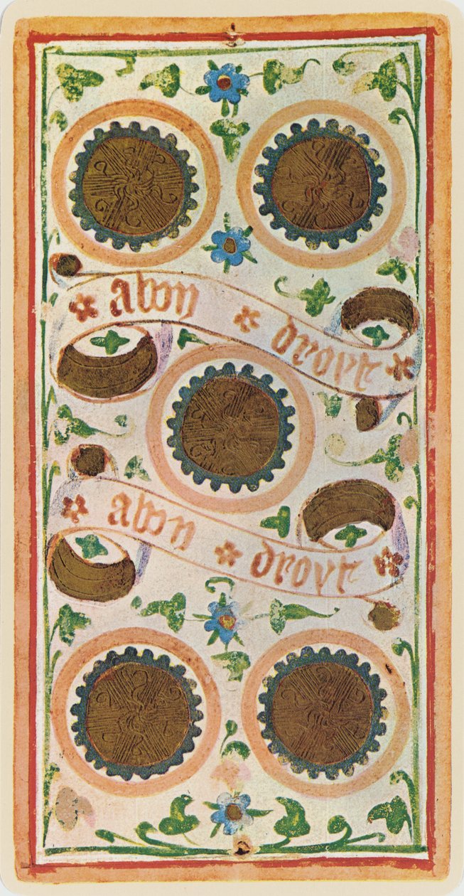 The Five of Coins, faksimile av et tarotkort fra 