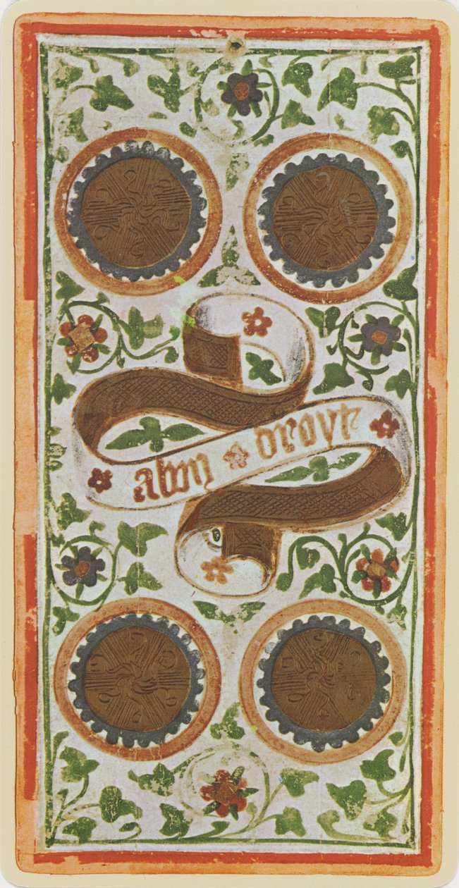 The Four of Coins, faksimile av et tarotkort fra 