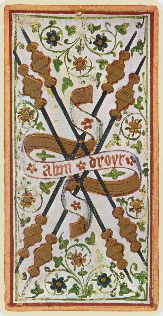 The Four of Wands, faksimile av et tarotkort fra 