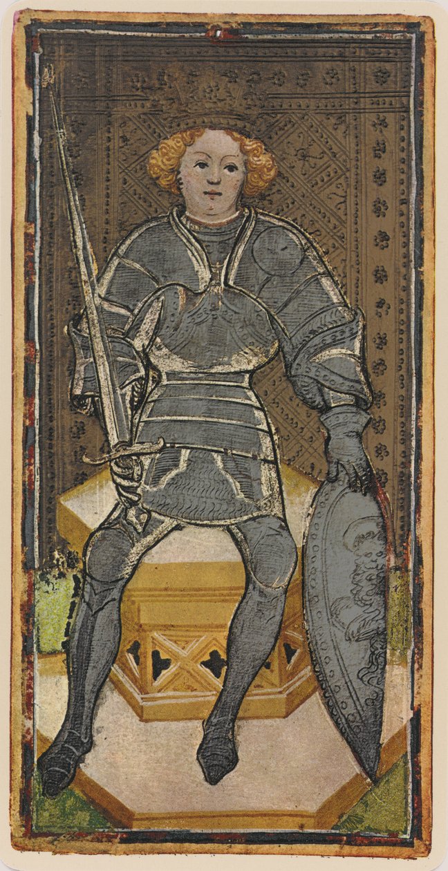 The King of Swords, faksimile av et tarotkort fra 'Visconti'-stokken, 1441-47 av Bonifacio Bembo