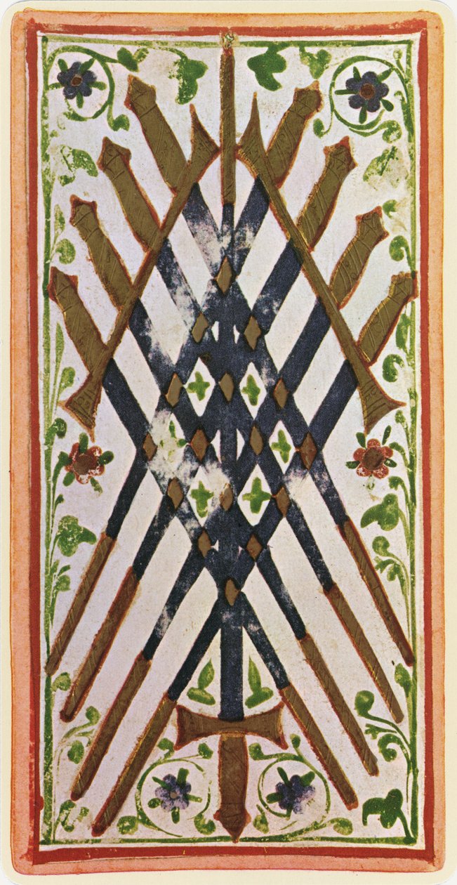 The Nine of Swords, faksimile av et tarotkort fra 