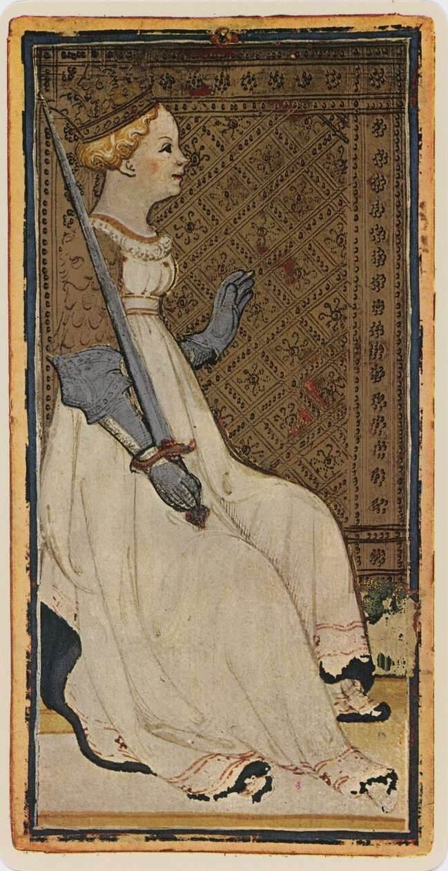 The Queen of Swords, faksimile av et tarotkort fra 