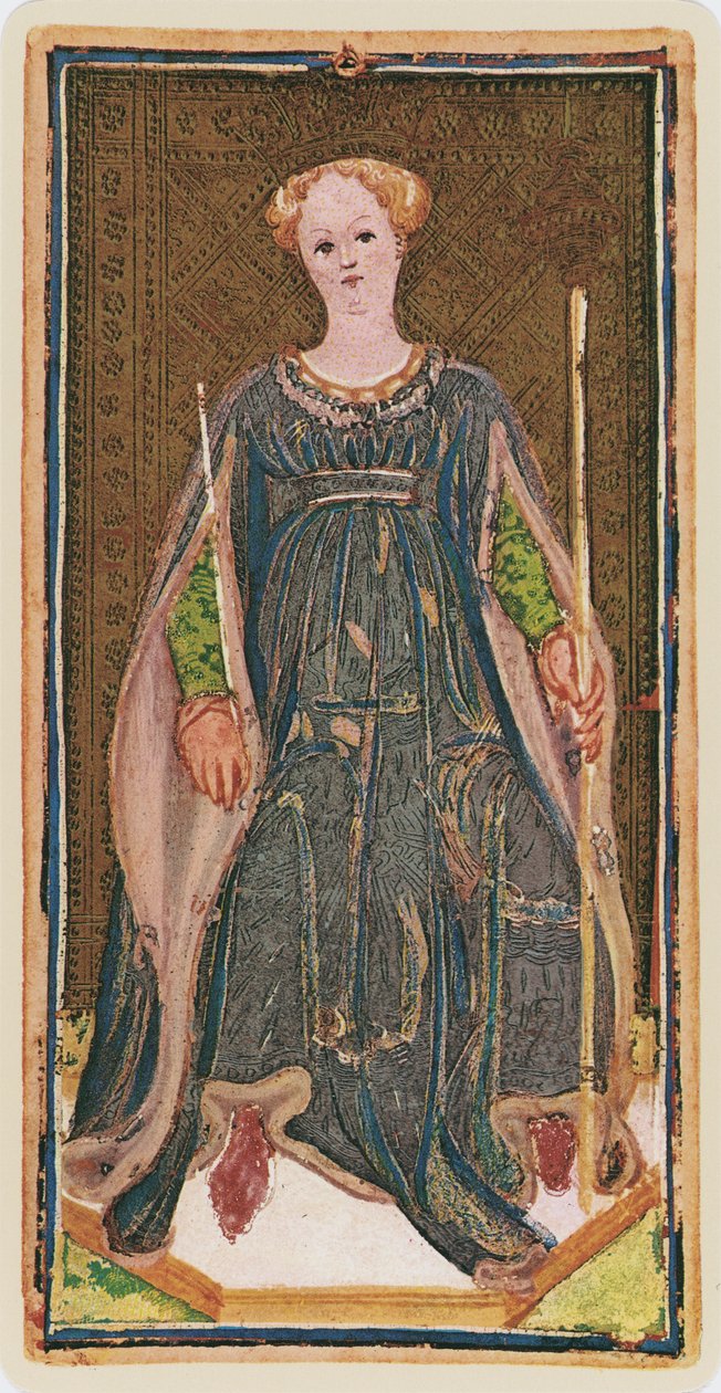 The Queen of Wands, faksimile av et tarotkort fra 