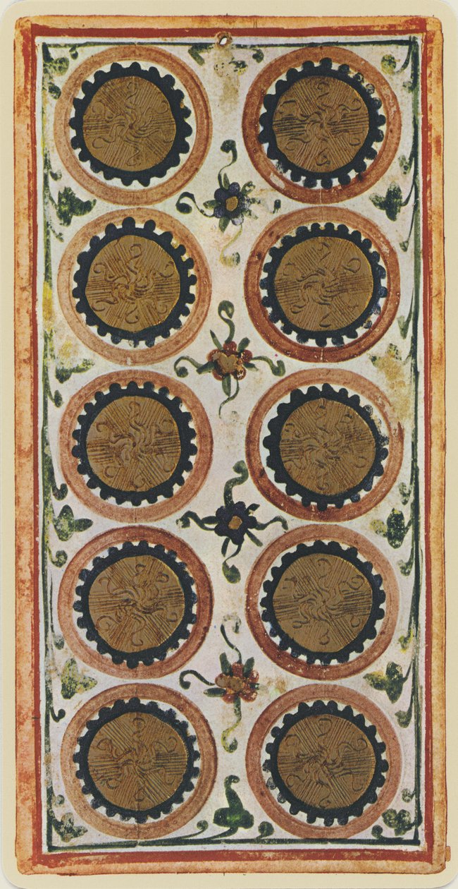 The Ten of Coins, faksimile av et tarotkort fra 