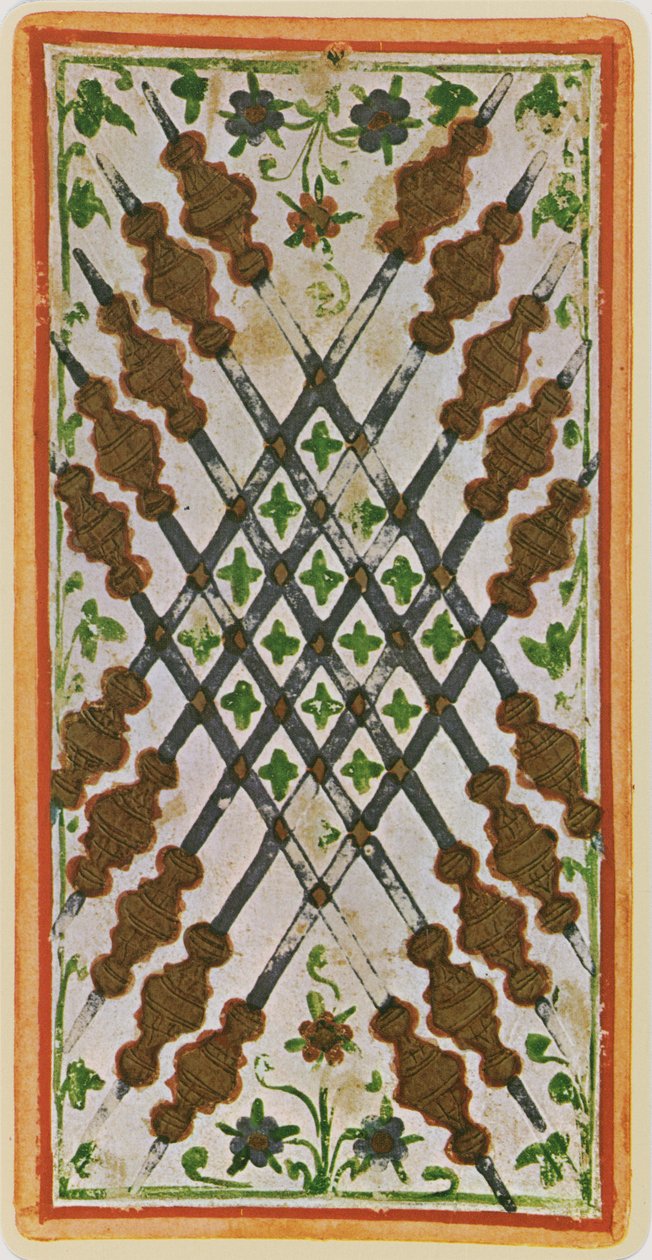The Ten of Wands, faksimile av et tarotkort fra 