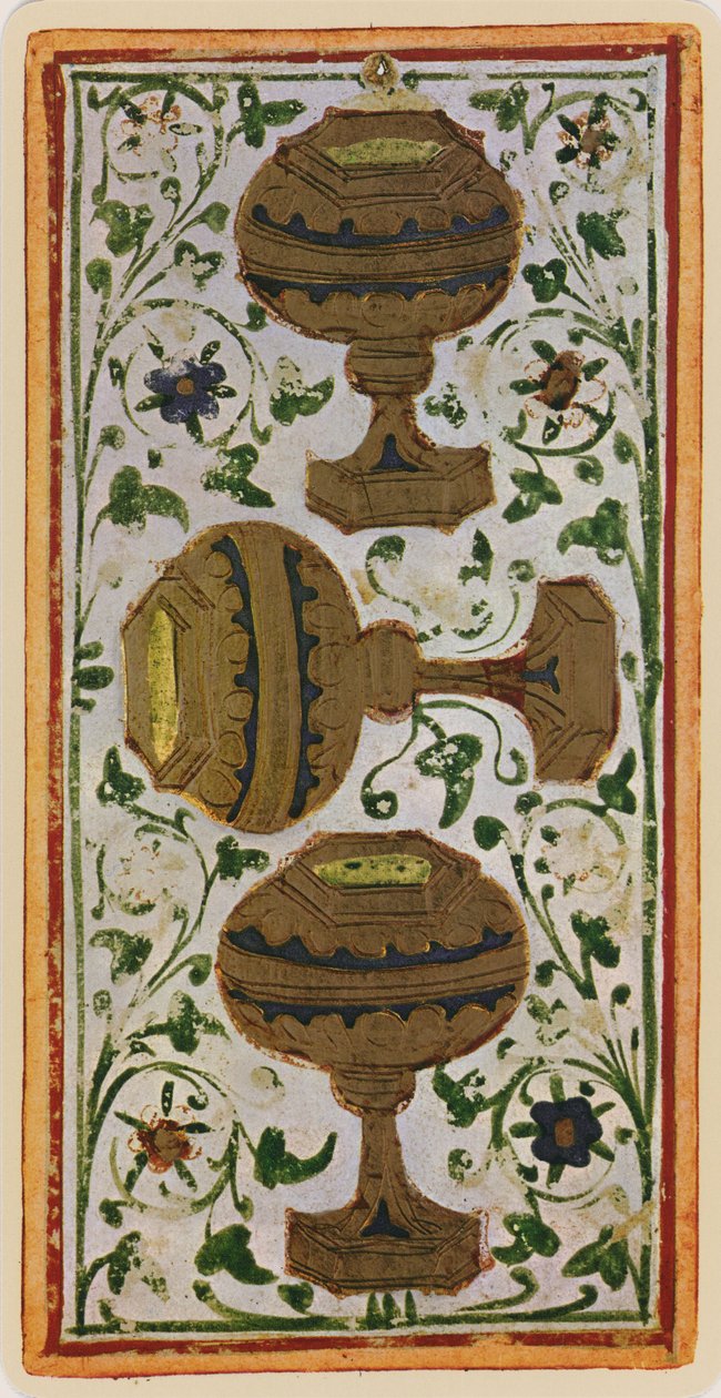 The Three of Cups, faksimile av et tarotkort fra 