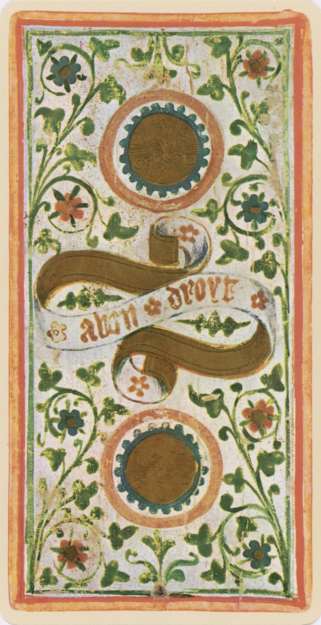 The Two of Coins, faksimile av et tarotkort fra 