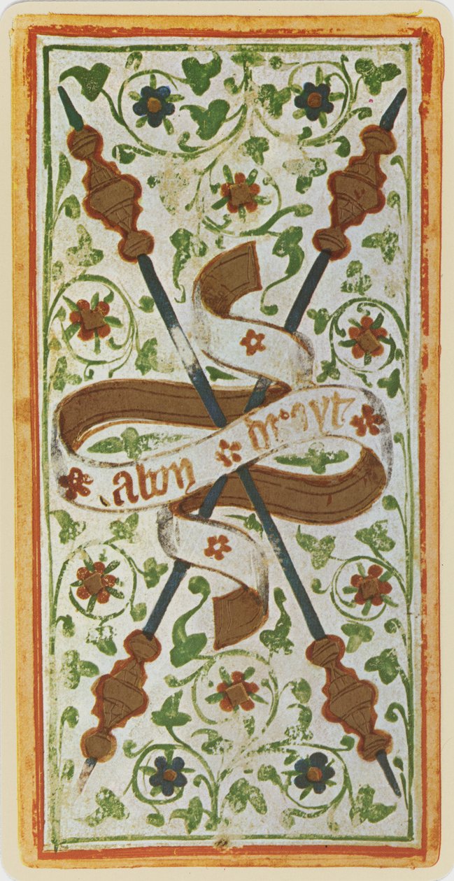 The Two of Wands, faksimile av et tarotkort fra 