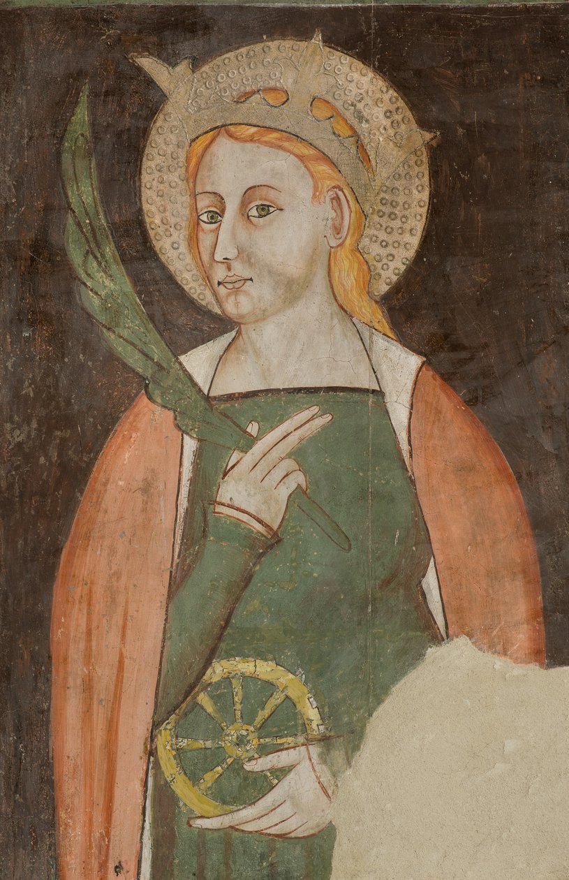 North Transept, alteret til St. Mikael erkeengelen, bak altertavlen fresker av Bonifacio Bembo, Saint Catherine of Alexandria av Bonifacio Bembo