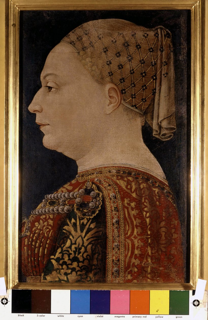 Portrett av Bianca Maria Visconti, kone til Francesco Sforza (1401-1466) av Bonofacio Bembo rundt 1470. Pinacoteca di Brera, Milano. av Bonifacio Bembo