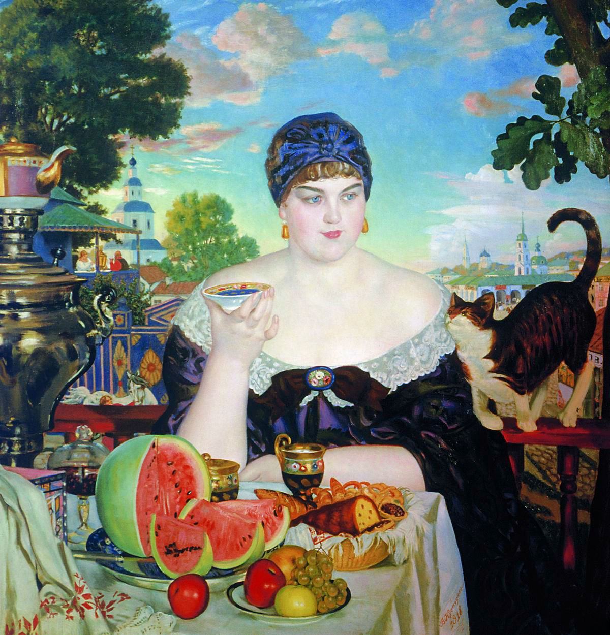 A Merchants Wifes Teatime av Boris Mikhailovich Kustodiev