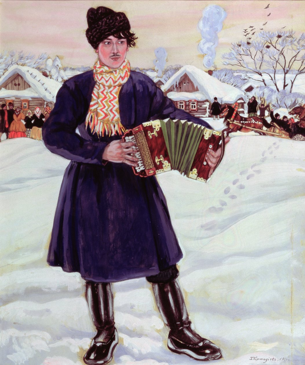 Fastelavn, 1916 (wc und gouache på papir) av Boris Mikhailovich Kustodiev