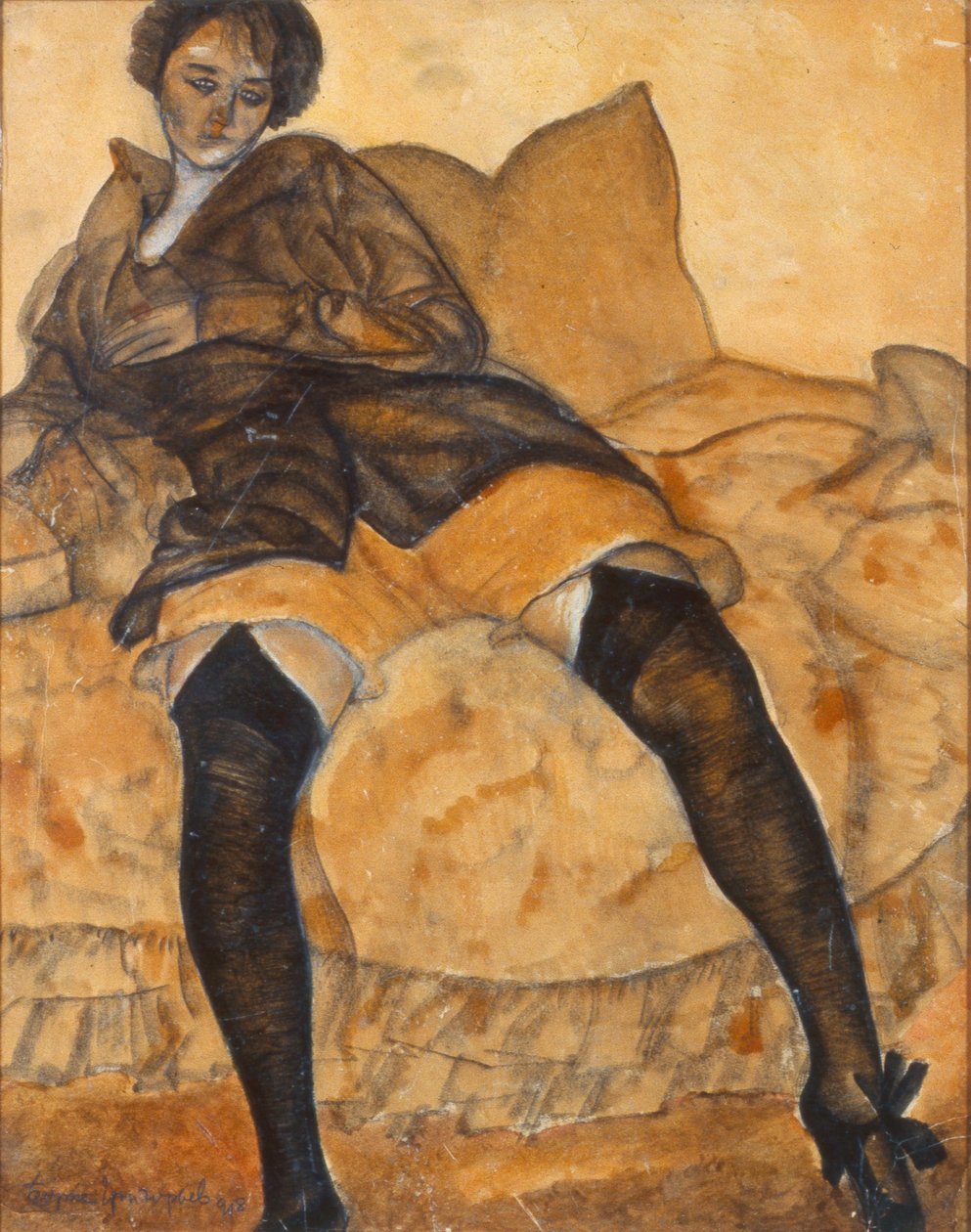 En sittende kvinne, ca. 1918 av Boris Dmitrievich Grigoriev
