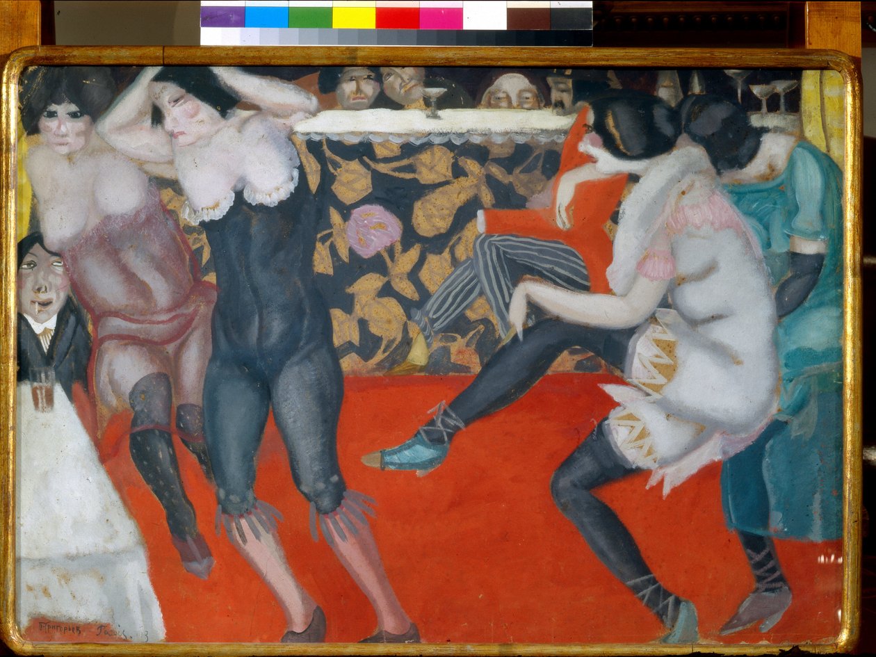 At the cabaret - Maleri av Boris Dmitryevich Grigoriev (1886-1939) olje på lerret (61x80 cm) av Boris Dmitrievich Grigoriev