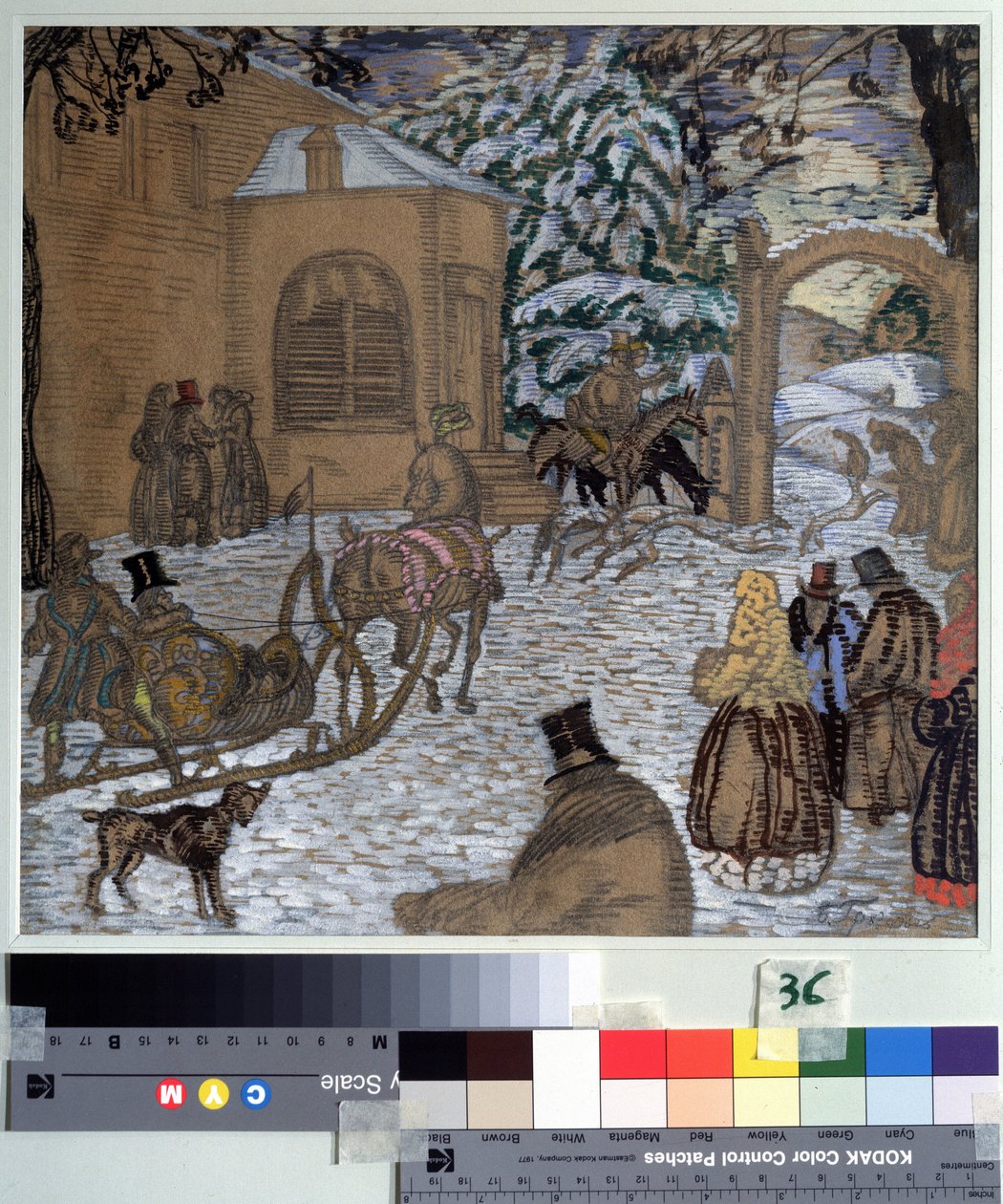Ilustrație pentru romanul Dubrovsky de Alexander Pușkin (1799-1837) (Ilustrație pentru romanul Dubrovsky de A. Pușkin). Lucrare de Boris Dmitrievici Grigoriev (1886-1939), acuarelă, guașă, cerneală și creion pe hârtie norvegiană av Boris Dmitrievich Grigoriev