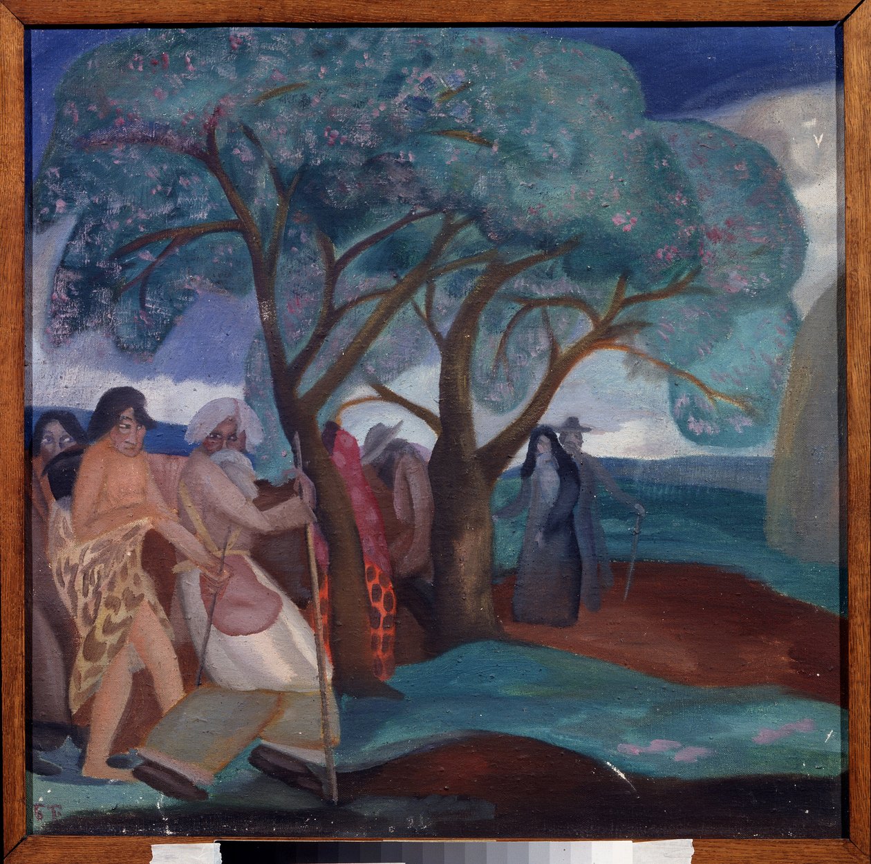 Tilbedelsen av magiene. Verk av Boris Dmitryevich Grigoriev (1886-1939), tempera på papp av Boris Dmitrievich Grigoriev