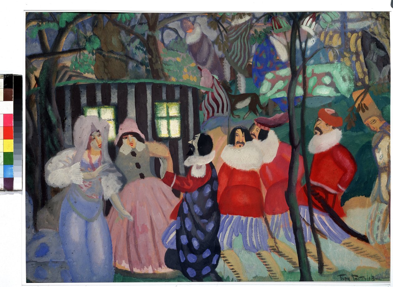 The Conquerors (The Conquerors). Verk av Boris Dmitrievich Grigoriev (1886-1939), gouache på papp av Boris Dmitrievich Grigoriev