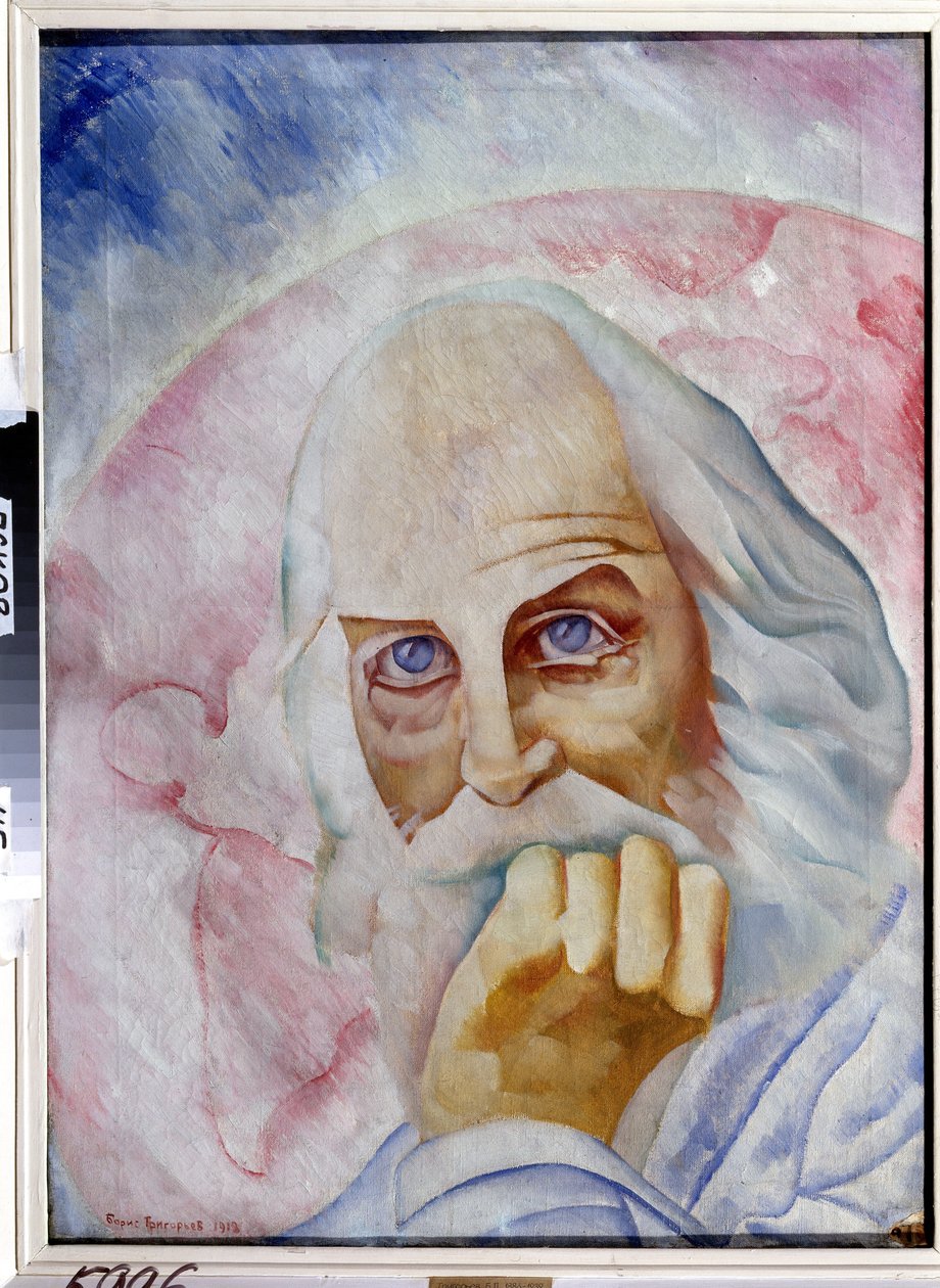 Portrett av den amerikanske forfatteren Walt Whitman (1819-1892) (Portrett av den amerikanske forfatteren W. Whitman). Maleri av Boris Dmitryevich Grigoriev (1886-1939), olje på lerret av Boris Dmitrievich Grigoriev