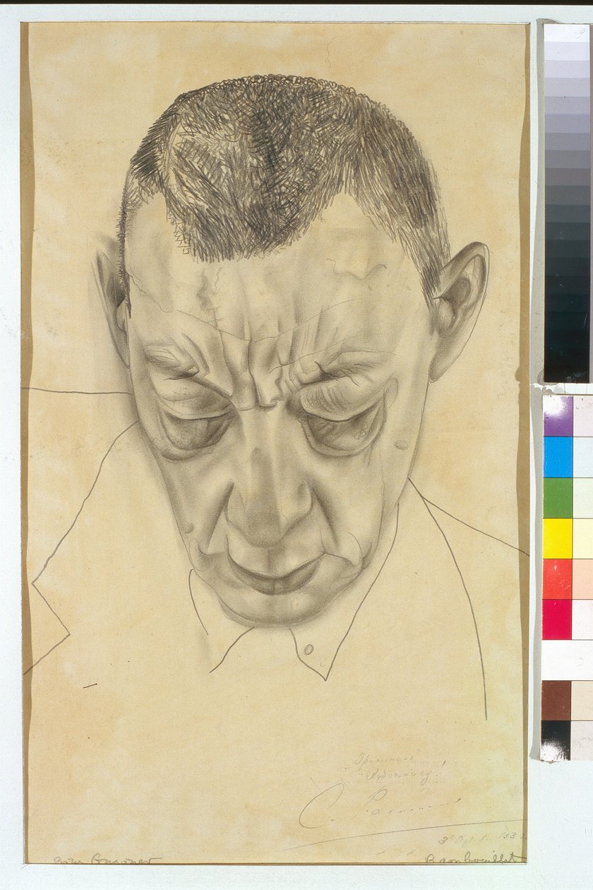 Portrett av komponisten Sergei (Serguei) Rachmaninov (Serge Rachmaninoff eller Rakhmaninov) (1873-1943) - Verk av Boris Dmitryevich Grigoriev (1886-1939), blyant på papir (48x29 cm) av Boris Dmitrievich Grigoriev