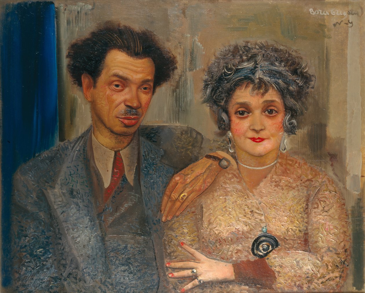 Portrett av kunstneren Nikiolai Remizov 1887-1975 med sin kone, mellom 1926 og 1933 av Boris Dmitrievich Grigoriev