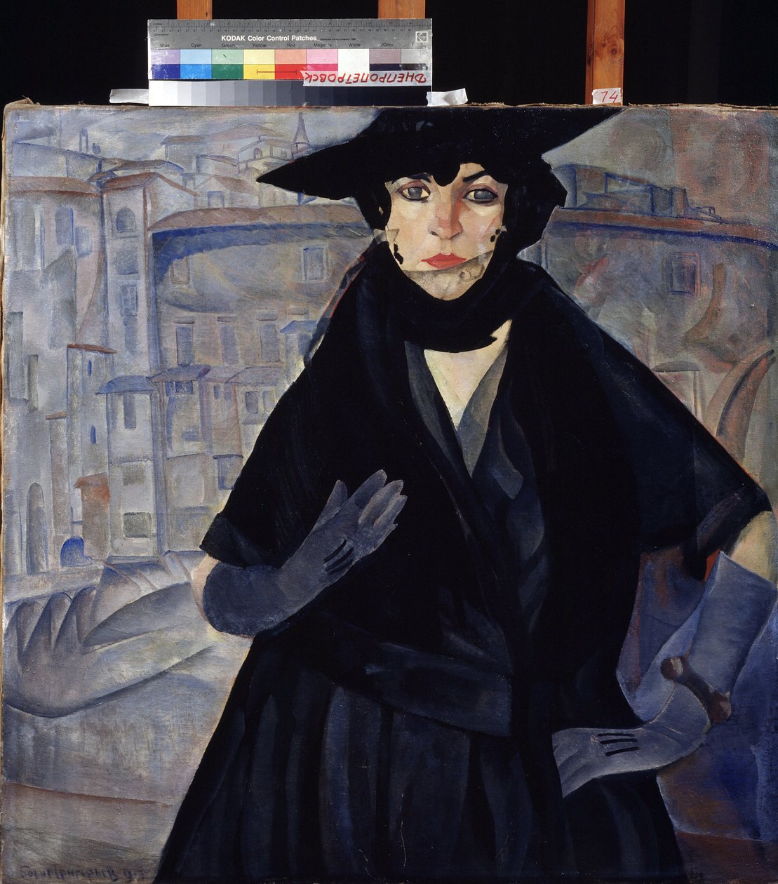 A Woman in Black (A Lady in Black). Maleri av Boris Dmitryevich Grigoriev (1886-1939), olje på lerret, cirka 1910. Russisk avantgarde, 20. århundre, ekspresjonisme. Statens kunstmuseum, Dnipropetrovsk (Dnepropetrovsk) (Ukraina) av Boris Dmitrievich Grigoriev