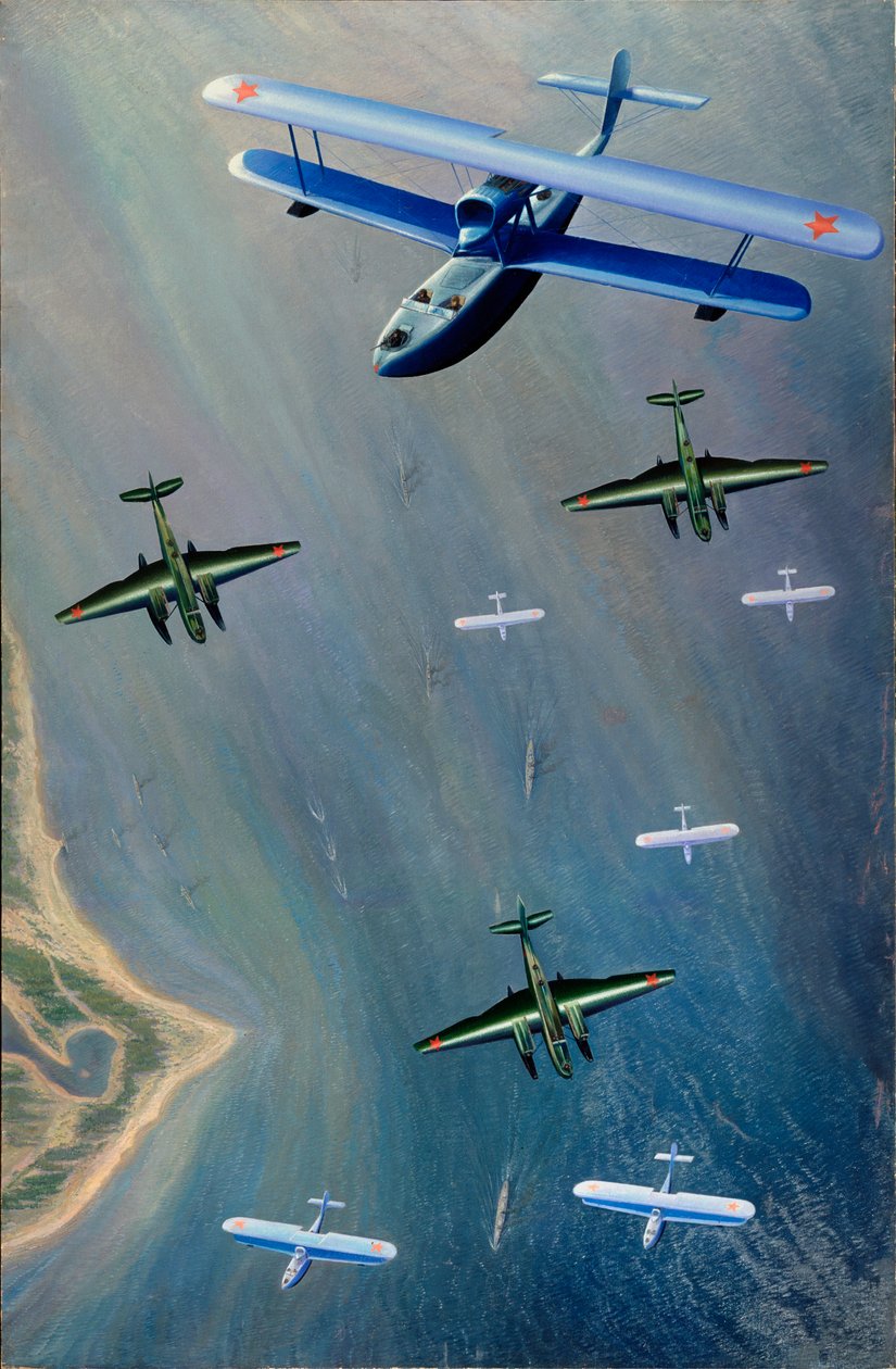 Sjøfly - Maleri av Boris Ivanovich Tsvetkov (1895- ca. 1940), olje på lerret av Boris Ivanovich Tsvetkov