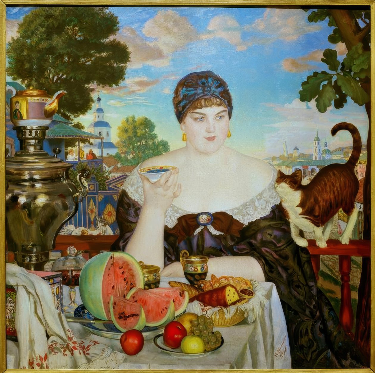 Forretningskvinne har te av Boris Mikhailovich Kustodiev