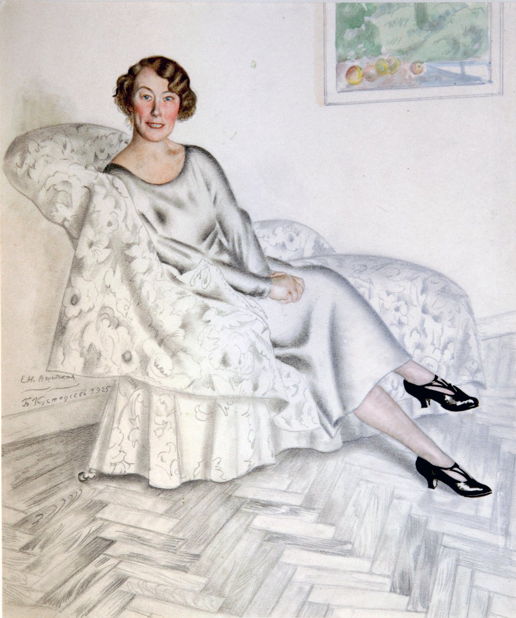 Dame i interiøret', 1925. av Boris Mikhailovich Kustodiev