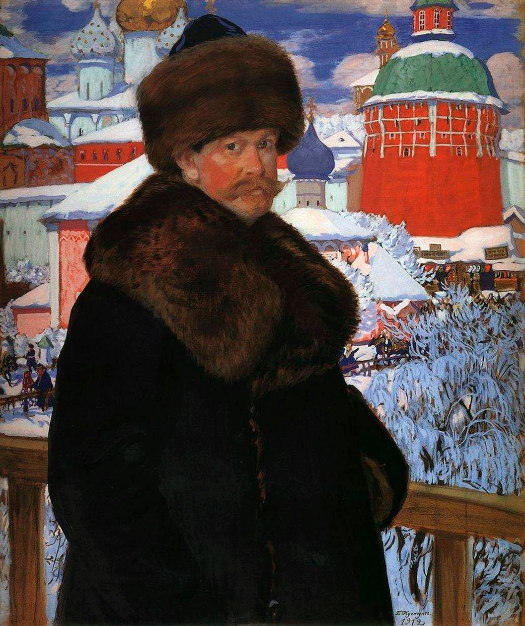 Selvportrett', 1912. av Boris Mikhailovich Kustodiev