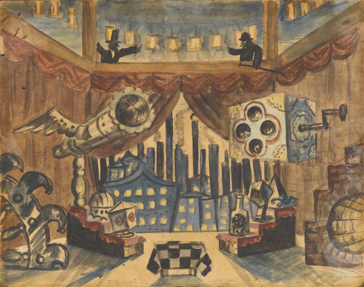 England. Scenografi for teaterstykket Loppen av E. Zamyatin av Boris Mikhailovich Kustodiev