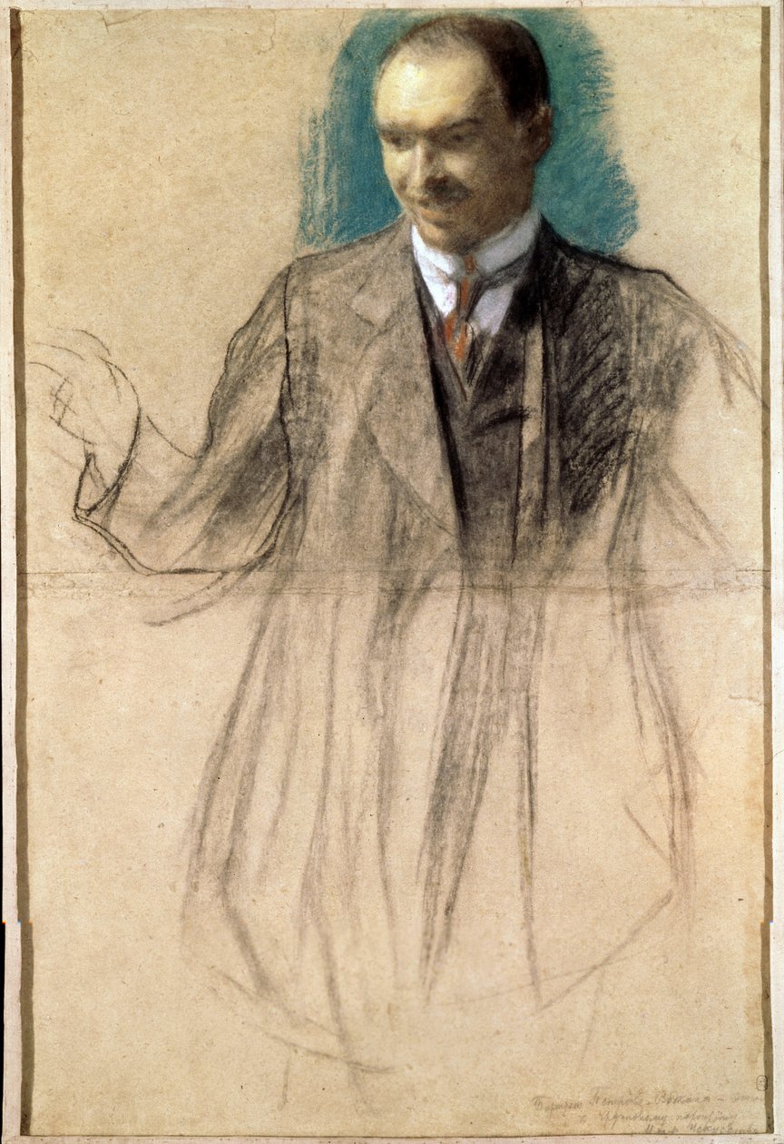 Portrett av kunstneren Kouzma Petrov-Vodkine (Petrov Vodkine) (1878-1939). (Portrett av kunstneren Kusma Petrov Vodkin). Oeuvre de Boris Michaylovich Kustodiev (Koustodiev) (1878-1927), pastell sur kartong av Boris Mikhailovich Kustodiev
