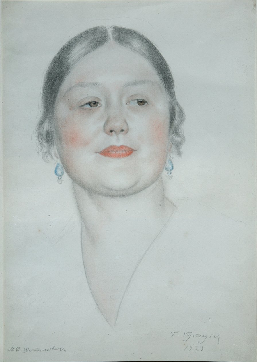 Portrett av Maria Dmitrievna Shostakovich, 1923 av Boris Mikhailovich Kustodiev