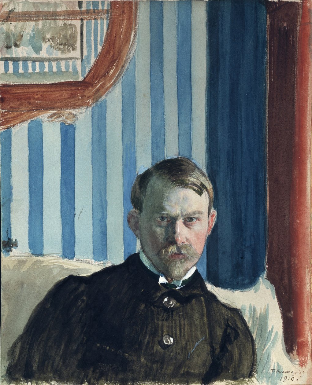 Selvportrett, 1910 av Boris Mikhailovich Kustodiev