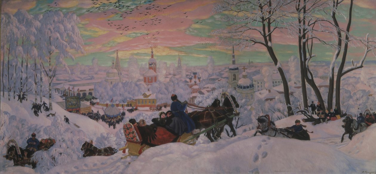 fastelavn, 1916 av Boris Mikhailovich Kustodiev