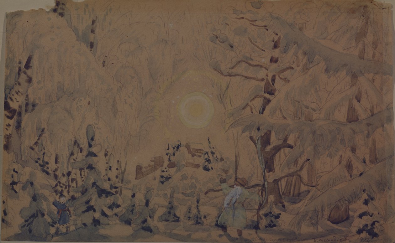 Scenedesign for operaen The Snow Maiden av N. Rimsky-Korsakov, 1910 av Boris Mikhailovich Kustodiev