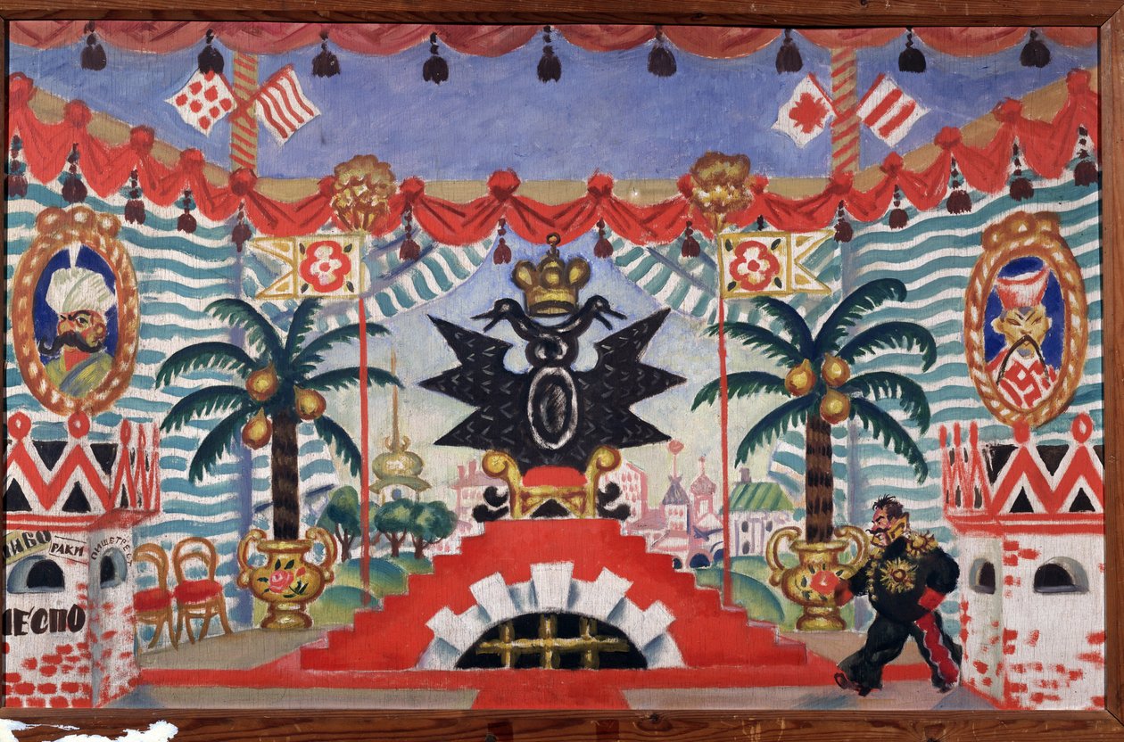 Scenografi for teaterstykket Loppen av E. Zamyatin, 1925-1926 av Boris Mikhailovich Kustodiev