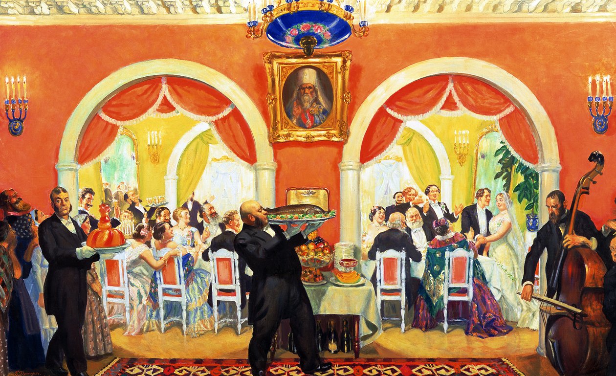 Bryllupsfest av Boris Mikhailovich Kustodiev