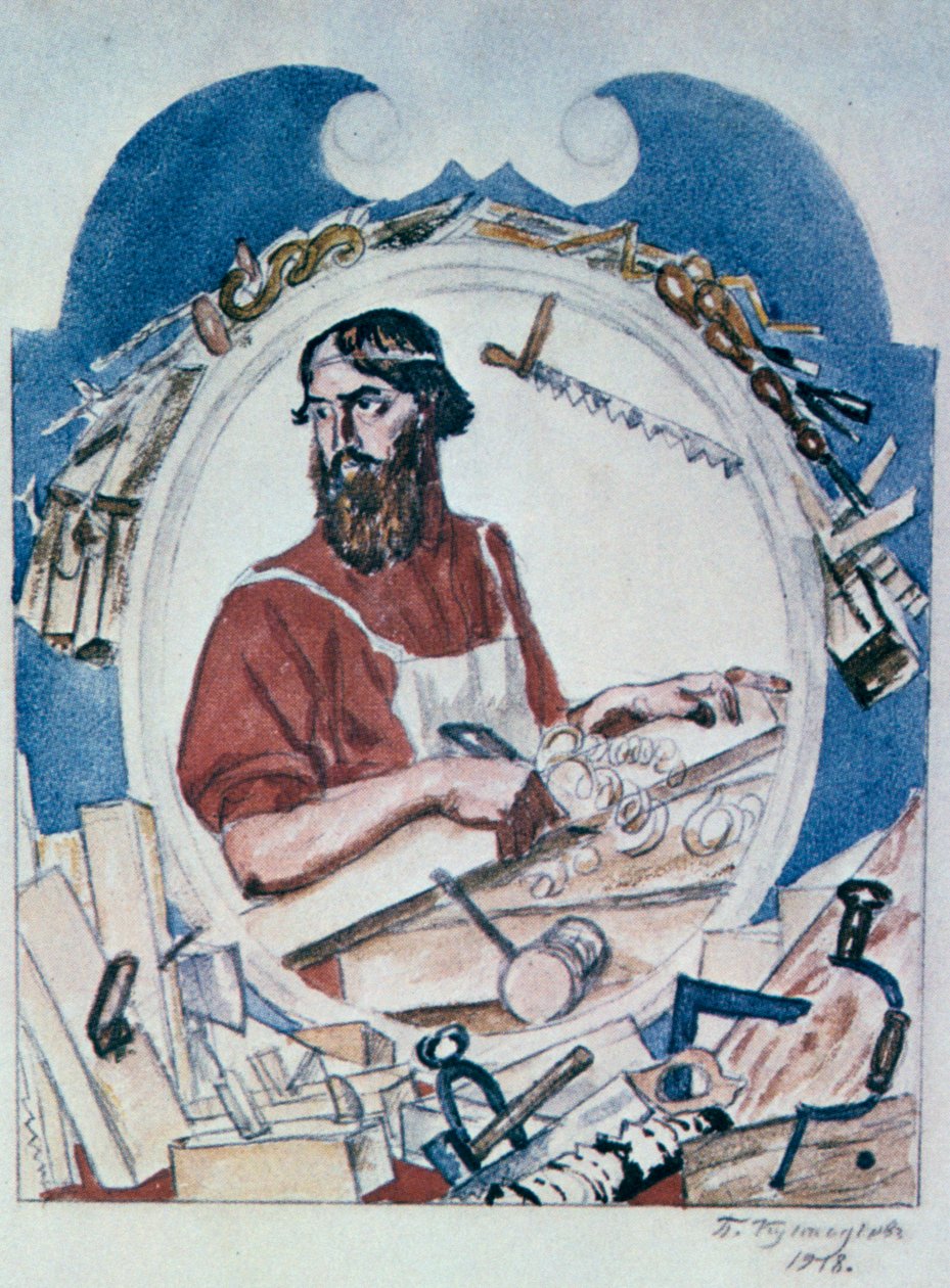 Snekkeren, 1918. av Boris Mikhailovich Kustodiev